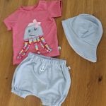 Set- Raglanshirt + Bloomers + Sonnenhut - Gr. 98
